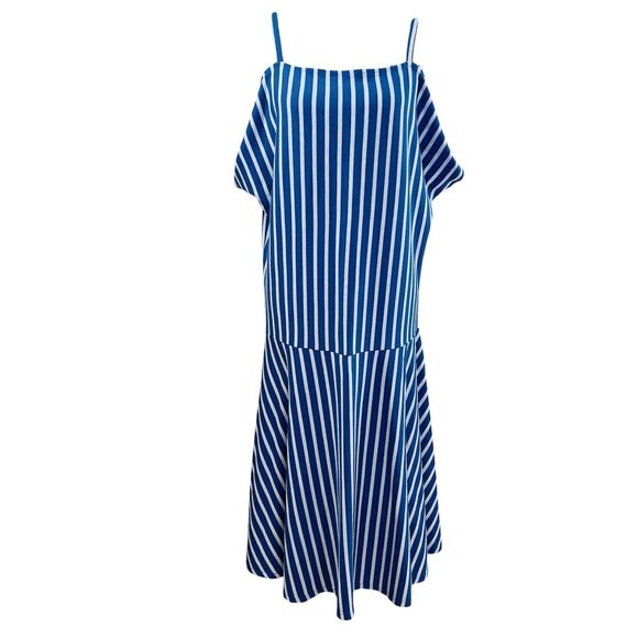 Zara blue and White Striped Zara Maxi Dress cut of shoulders size S boho coastal - Picture 1 of 16